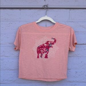 Gaiam Girls Coral Cropped Tee with Elephant Graphic